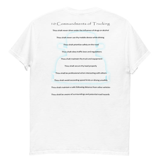 Navigate with Elegance: 'Commandments of The Road' Tee in White by The Best Trucking Shirts